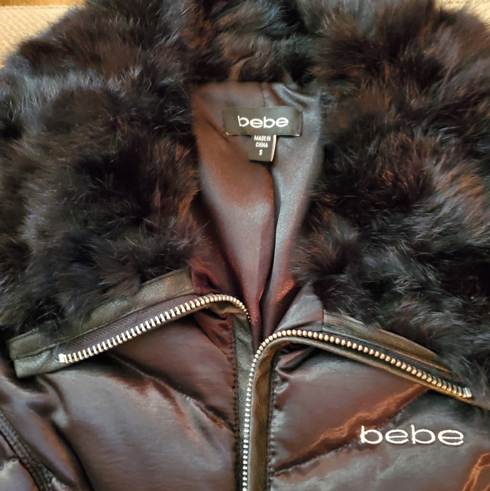 EUC!! Worn Once!! Size S Bebe faux fur jacket!!